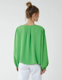 Elasticated Blouson Hem Blouse(Green Elasticated Blouson Hem Blouse) -Repertoire Fashion Store BV2608 GREEN 3533