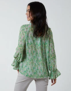 Chiffon Frill Blouse(Green Chiffon Frill Blouse 1) -Repertoire Fashion Store BV2610 GREEN 1 1