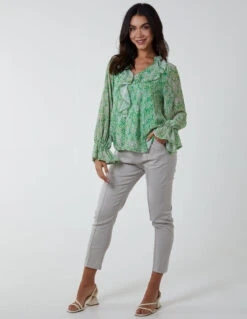 Chiffon Frill Blouse(Green Chiffon Frill Blouse 1) -Repertoire Fashion Store BV2610 GREEN 2 1