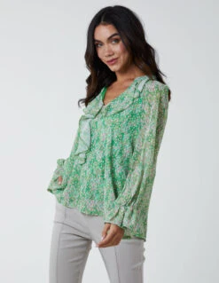 Chiffon Frill Blouse(Green Chiffon Frill Blouse 1)