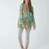 Twist Front Abstract Long Sleeve Top(Green Twist Front Abstract Long Sleeve Top)