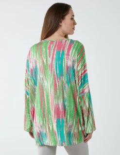 Twist Front Abstract Long Sleeve Top(Green Twist Front Abstract Long Sleeve Top) -Repertoire Fashion Store BV2619 GREEN 7519