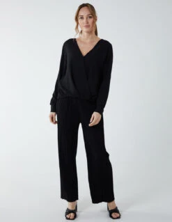 Crossover Woven Plain Blouse(Black Crossover Woven Plain Blouse) 6 Crossover Woven Plain Blouse(Black Crossover Woven Plain Blouse) -Repertoire Fashion Store BV2632 BLACK 8727