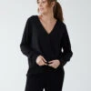 Crossover Woven Plain Blouse(Black Crossover Woven Plain Blouse)