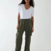 Wide Leg Cargo Trousers(Khaki Wide Leg Cargo Trousers)