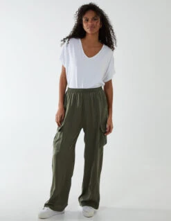 Wide Leg Cargo Trousers(Khaki Wide Leg Cargo Trousers)