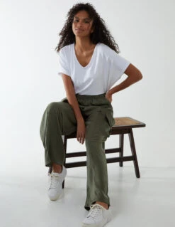 Wide Leg Cargo Trousers(Khaki Wide Leg Cargo Trousers) -Repertoire Fashion Store BV2632 KHAKI 72
