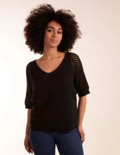 Crochet V Neck Top(Black Crochet V Neck Top)