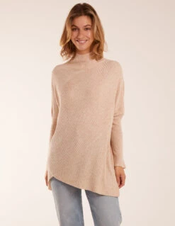 Ribbed Cross Over High Neck Jumper(Beige Ribbed Cross Over High Neck Jumper)