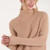 Double Hem Detail High Neck Jumper(Double Hem Detail High Neck Jumper) -Repertoire Fashion Store BV2913 BEIGE 71987