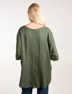 Button Back Viscose Top(Khaki Button Back Viscose Top) -Repertoire Fashion Store BV2943 KHAKI 0054