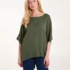 Button Back Viscose Top(Khaki Button Back Viscose Top) -Repertoire Fashion Store BV2943 KHAKI 0068