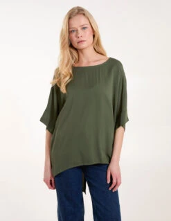 Button Back Viscose Top(Khaki Button Back Viscose Top)