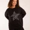 Leopard Star Print Button Back Batwing Top