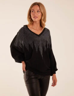 V Neck Diamante Jumper(Black V Neck Diamante Jumper)