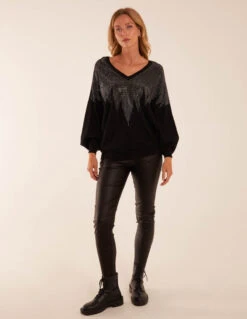 V Neck Diamante Jumper(Black V Neck Diamante Jumper) -Repertoire Fashion Store BV2968003 113802