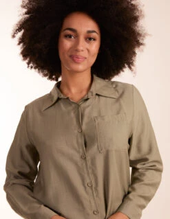 Linen Button Front Shirt(Khaki Linen Button Front Shirt) -Repertoire Fashion Store BV3087 KHAKI 11931