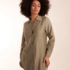 Linen Button Front Shirt(Khaki Linen Button Front Shirt)