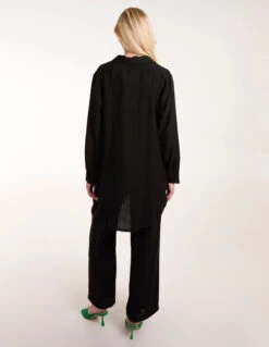 Linen Shirt And Flare Trouser Set(Black Linen Shirt And Flare Trouser Set) -Repertoire Fashion Store BV3088 BLACK 0381