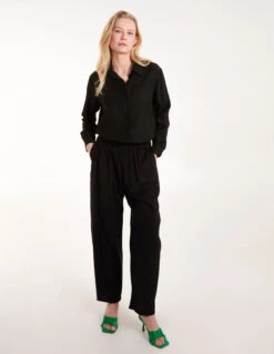 Linen Shirt And Flare Trouser Set(Black Linen Shirt And Flare Trouser Set)