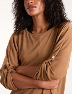 2 In 1 Jersey And Knit Blouse(2 In 1 Jersey And Knit Blouse) -Repertoire Fashion Store BV3143 TAN 4