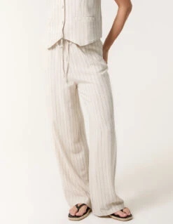 Stripe Wide Leg Linen Trousers(Stripe Wide Leg Linen Trousers)
