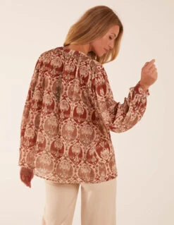 Twist Hem Print Blouse 7 Twist Hem Print Blouse -Repertoire Fashion Store BV3167 BEIGE 44404