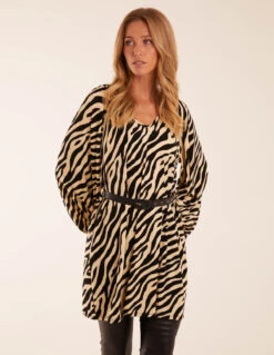 Zebra Print Belted Top -Repertoire Fashion Store BV3170 BLACK 44169