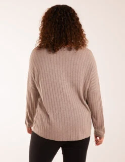 V-Neck Ribbed Jumper(Mocha V Neck Ribbed Jumper) -Repertoire Fashion Store BV3206 MOCHA 19934