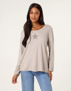 Diamante Star Long Sleeve Jumper(Beige Diamante Star Long Sleeve Jumper)