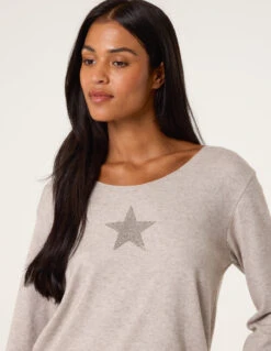 Diamante Star Long Sleeve Jumper(Beige Diamante Star Long Sleeve Jumper) -Repertoire Fashion Store BV3216 STONE 14193