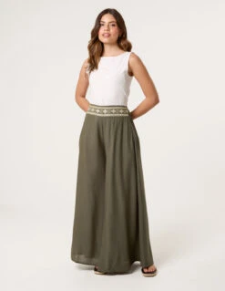 Wide Leg Embellished Linen Trousers(Green Wide Leg Embellished Trouser) 7 Wide Leg Embellished Linen Trousers(Green Wide Leg Embellished Trouser) -Repertoire Fashion Store BV325723 KHAKI 25181 5c2b8793 f373 4b38 8ceb 477a75466dc1