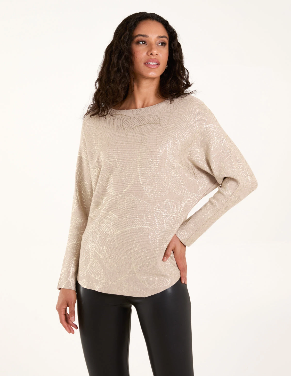 Foil Leaf Print Round Neck Jumper(Foil Leaf Print Round Neck Jumper) 1 Foil Leaf Print Round Neck Jumper(Foil Leaf Print Round Neck Jumper)