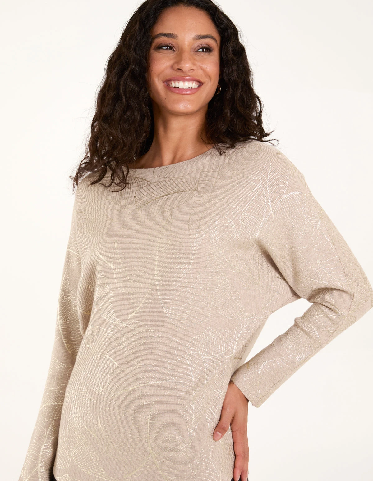 Foil Leaf Print Round Neck Jumper(Foil Leaf Print Round Neck Jumper) 2 Foil Leaf Print Round Neck Jumper(Foil Leaf Print Round Neck Jumper) - Image 2