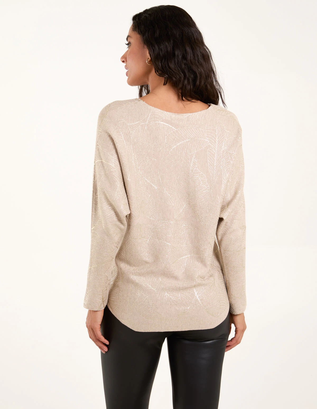 Foil Leaf Print Round Neck Jumper(Foil Leaf Print Round Neck Jumper) 4 Foil Leaf Print Round Neck Jumper(Foil Leaf Print Round Neck Jumper) - Image 4