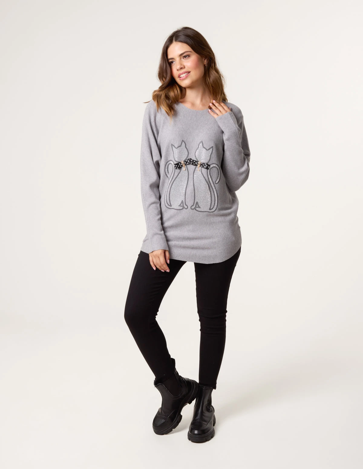 Embellished Cat Jumper(Grey Embellished Cat Jumper) 2 Embellished Cat Jumper(Grey Embellished Cat Jumper) - Image 2