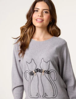 Embellished Cat Jumper(Grey Embellished Cat Jumper) 6 Embellished Cat Jumper(Grey Embellished Cat Jumper) -Repertoire Fashion Store BV3327 GREY 26525 5b3c339c 9a2d 4b4d b30a 26294731d7a3