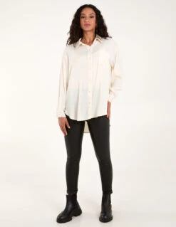 Embellished Collar & Cuff Satin Shirt(Embellished Collar Cuff Satin Shirt) -Repertoire Fashion Store BV3345 CREAM 12283