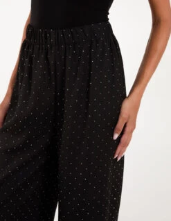 Studded High Waist Trousers(Sequin High Waist Trousers) -Repertoire Fashion Store BV3357 BLACK 35274 1