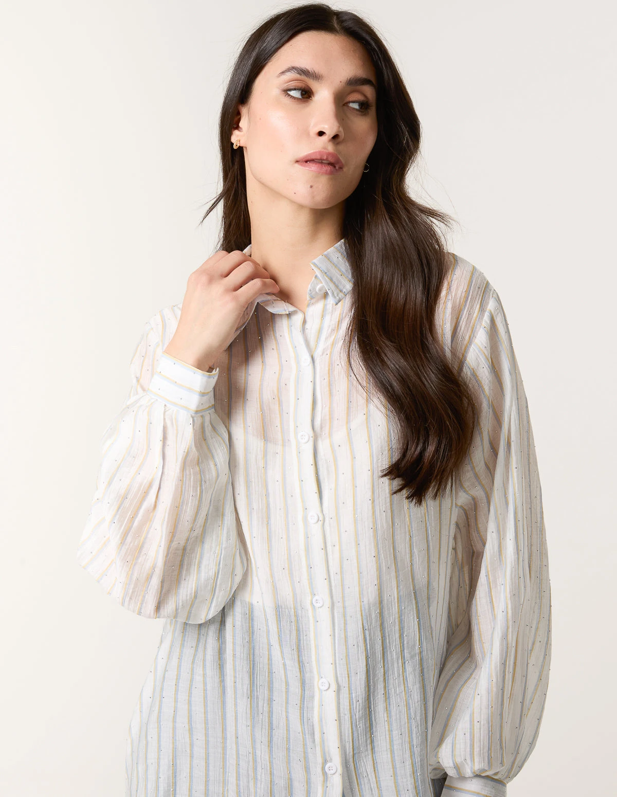 Diamante Detailed Shirt With Vertical Stripes(Diamante Detailed Shirt With Vertical Stripes) 2 Diamante Detailed Shirt With Vertical Stripes(Diamante Detailed Shirt With Vertical Stripes) - Image 2