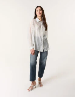 Diamante Detailed Shirt With Vertical Stripes(Diamante Detailed Shirt With Vertical Stripes) 6 Diamante Detailed Shirt With Vertical Stripes(Diamante Detailed Shirt With Vertical Stripes) -Repertoire Fashion Store BV3470009 145843