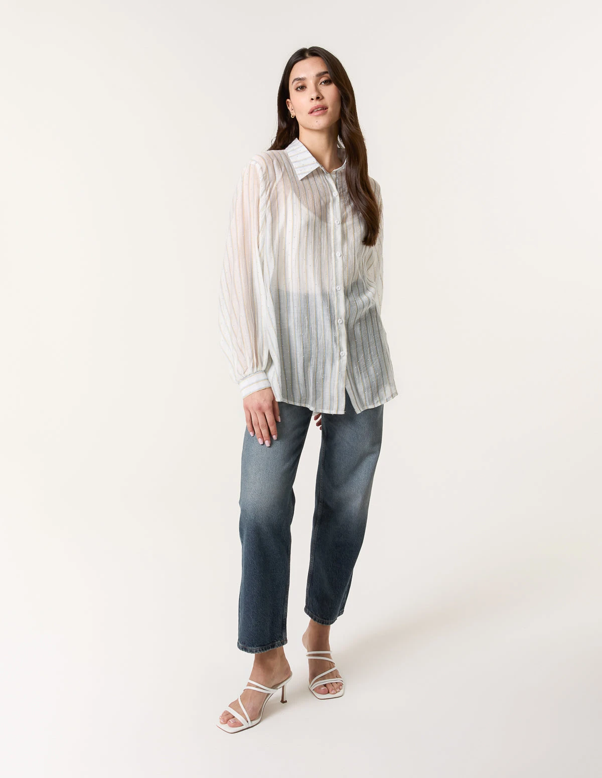 Diamante Detailed Shirt With Vertical Stripes(Diamante Detailed Shirt With Vertical Stripes) 3 Diamante Detailed Shirt With Vertical Stripes(Diamante Detailed Shirt With Vertical Stripes) - Image 3