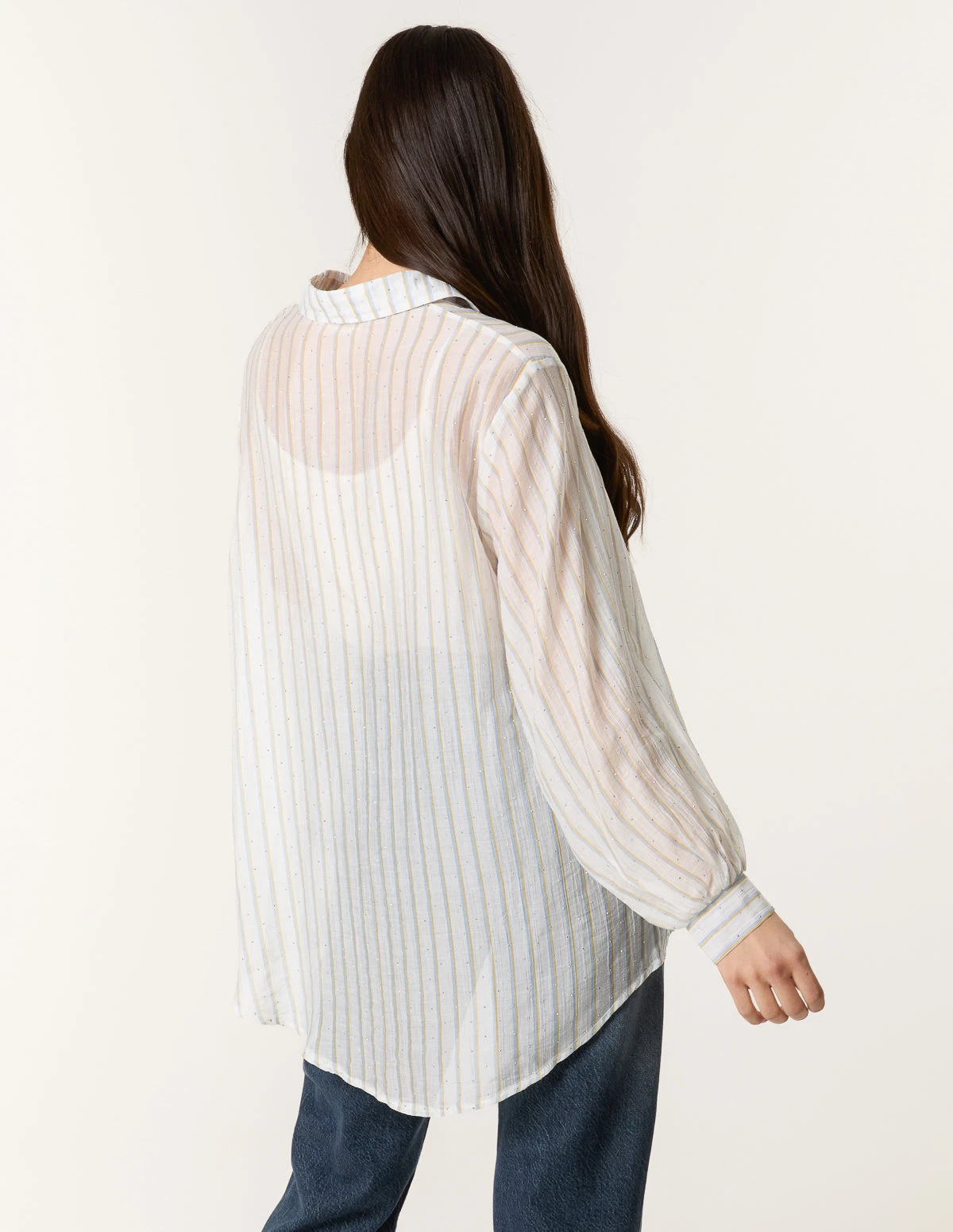 Diamante Detailed Shirt With Vertical Stripes(Diamante Detailed Shirt With Vertical Stripes) 4 Diamante Detailed Shirt With Vertical Stripes(Diamante Detailed Shirt With Vertical Stripes) - Image 4
