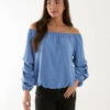 Bardot Elasticated Ruched Sleeve Top 8 Bardot Elasticated Ruched Sleeve Top -Repertoire Fashion Store BV3471 DENIM 18700 1
