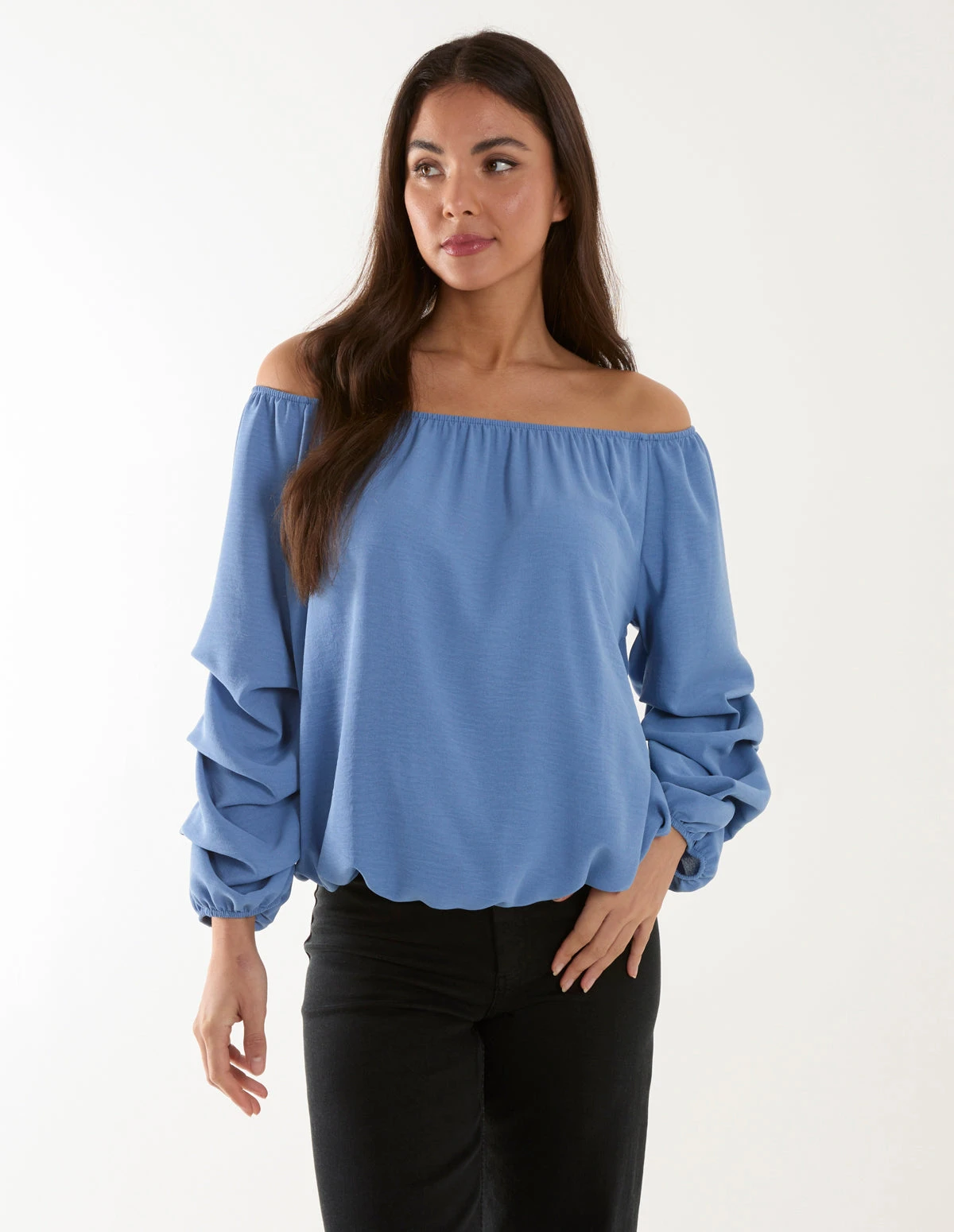 Bardot Elasticated Ruched Sleeve Top 1 Bardot Elasticated Ruched Sleeve Top