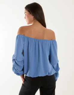 Bardot Elasticated Ruched Sleeve Top 7 Bardot Elasticated Ruched Sleeve Top -Repertoire Fashion Store BV3471 DENIM 18715 1