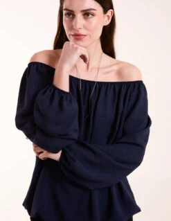 Necklace Bardot Elasticated Top(Navy Necklace Bardot Elasticated Top) 6 Necklace Bardot Elasticated Top(Navy Necklace Bardot Elasticated Top) -Repertoire Fashion Store BV3472 NAVY 0305