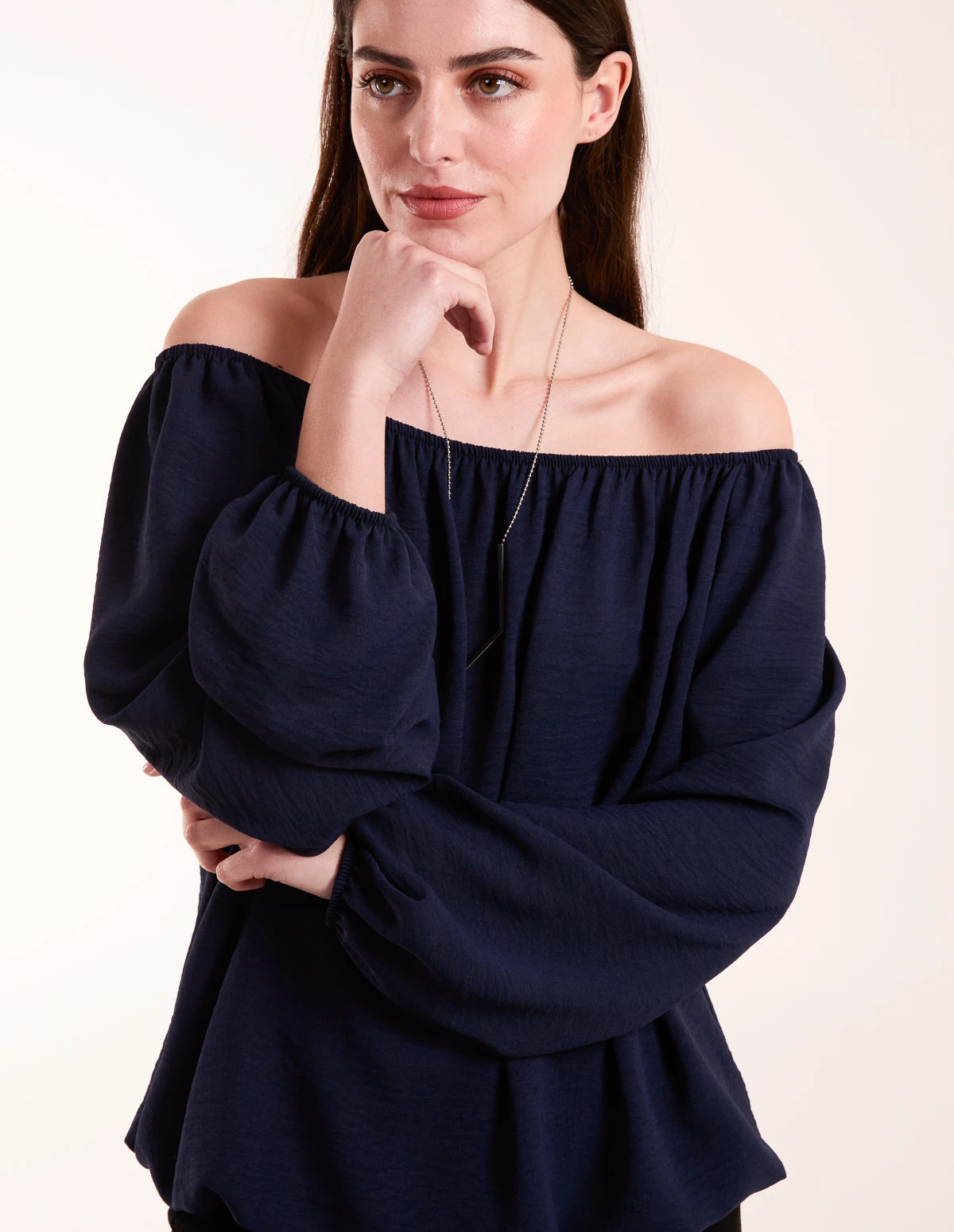 Necklace Bardot Elasticated Top(Navy Necklace Bardot Elasticated Top) 3 Necklace Bardot Elasticated Top(Navy Necklace Bardot Elasticated Top) - Image 3