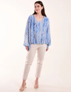 Watercolour V Neck Top(Watercolour V Neck Top) -Repertoire Fashion Store BV3475 BLUE 0125