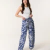 Printed Elastic Trousers(Blue Printed Elastic Trousers)